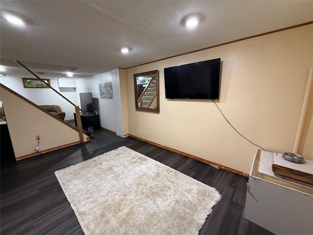 3508 Emerson Ave, Erie, PA 16508 - finished basement with dark wood finished floors, stairs, and recessed lighting