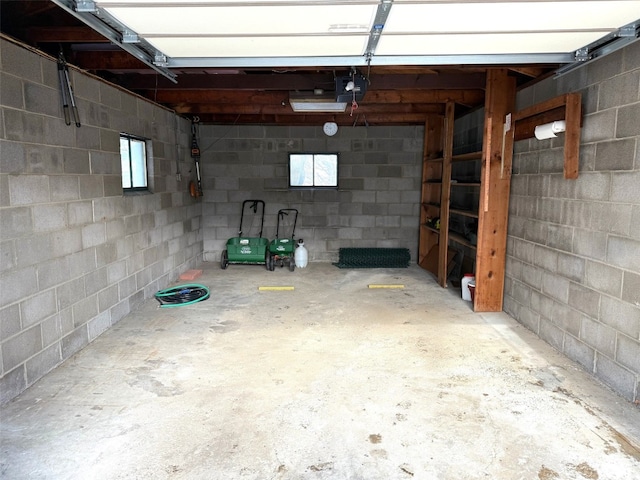 garage with a garage door opener