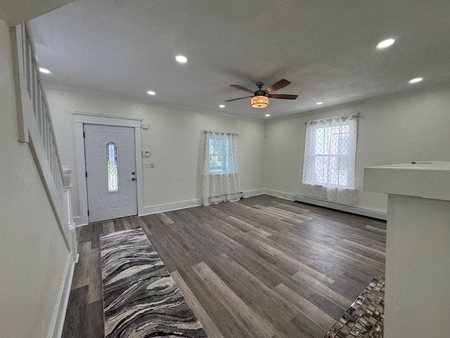 334 E 28th St, Erie, PA 16504 - foyer featuring recessed lighting, healthy amount of natural light, wood finished floors, a baseboard heating unit, and a ceiling fan