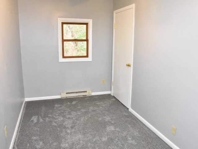 carpeted empty room with baseboard heating