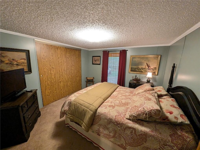 8734 Colonial Ln, Linesville, PA 16424 - bedroom with ornamental molding, carpet, and a textured ceiling