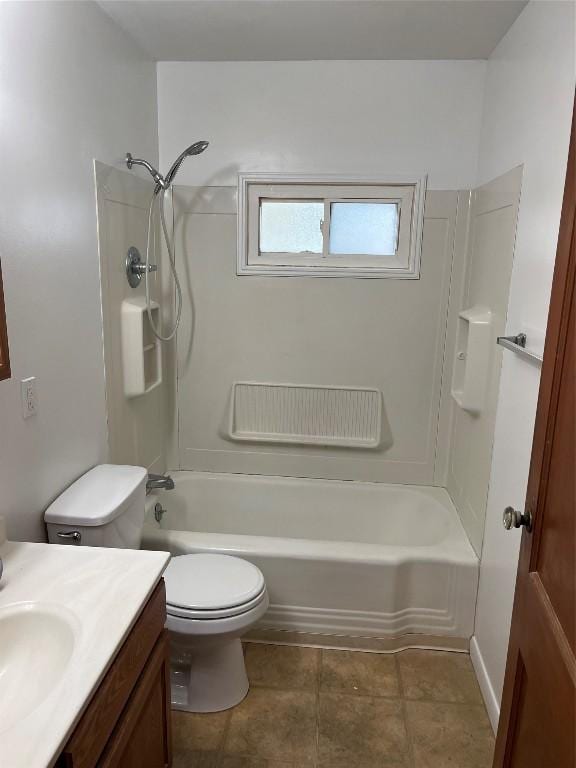 full bathroom with vanity, shower / bathtub combination, and toilet