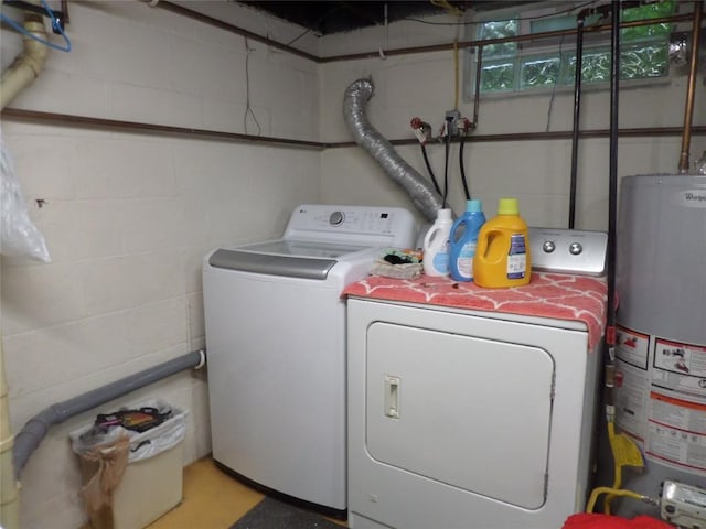 laundry room with washer and clothes dryer and water heater