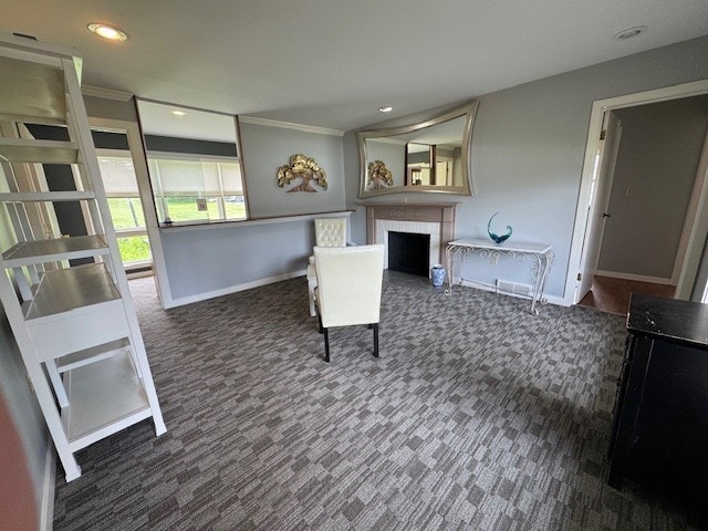 3233 W 26th St, Millcreek, PA 16505 - office area featuring carpet, recessed lighting, a fireplace, and ornamental molding