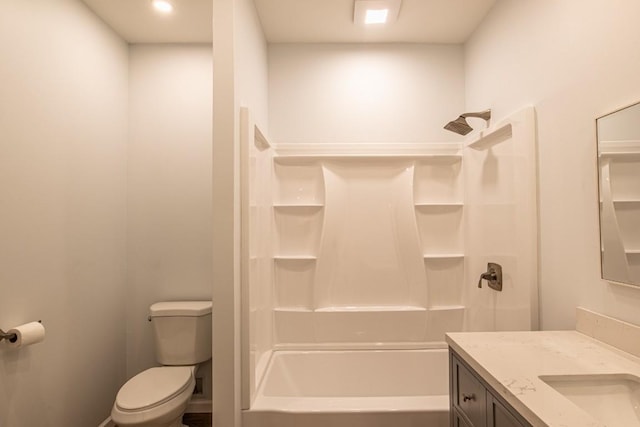 full bathroom featuring vanity,  shower combination, and toilet