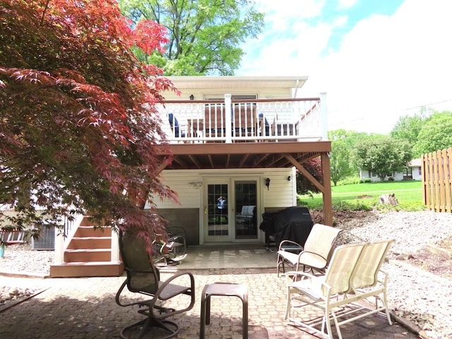 12930 Park Lane Dr, Meadville, PA 16335 - back of house featuring a patio, a wooden deck, and stairs