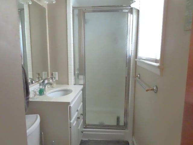 12930 Park Lane Dr, Meadville, PA 16335 - full bathroom featuring a stall shower, toilet, and vanity