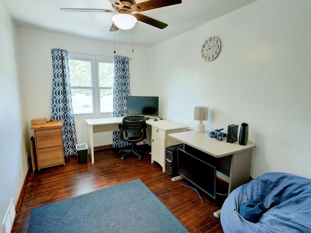 6620 W Ridge Rd, Fairview, PA 16415 - office area with a ceiling fan, dark wood-style floors, and baseboards