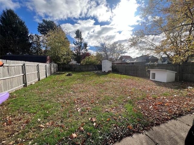 view of yard with a storage unit