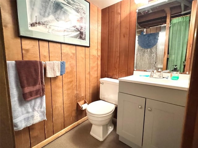 1426 W 45th St, Erie, PA 16509 - full bath featuring toilet, wooden walls, vanity, and curtained shower