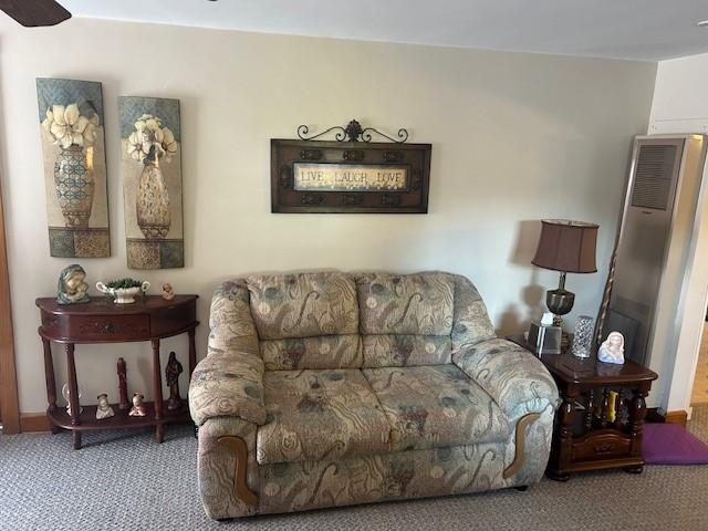 living area with carpet flooring