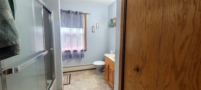 9990 Findley Lake Rd, North East, PA 16428 - bathroom featuring baseboard heating, vanity, and stone finish floors