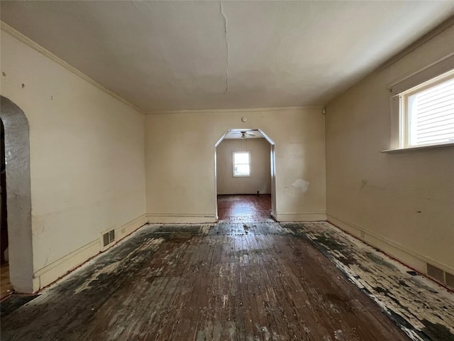 interior space featuring dark hardwood / wood-style flooring and ceiling fan