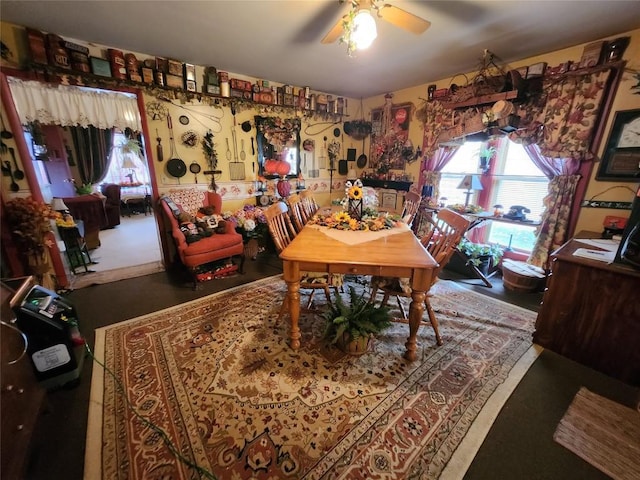 dining room featuring ceiling fan