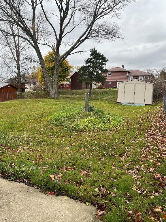 view of yard with a shed