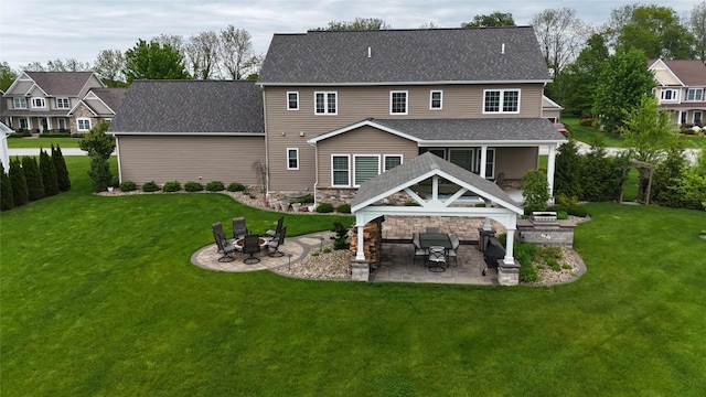 5640 Bear Run Cir, Fairview, PA 16415 - rear view of property with an outdoor fire pit, a patio, a lawn, and a shingled roof