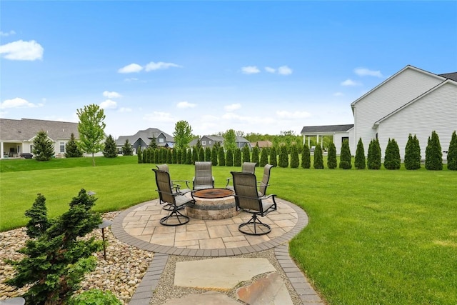 5640 Bear Run Cir, Fairview, PA 16415 - view of patio / terrace with an outdoor fire pit and a residential view