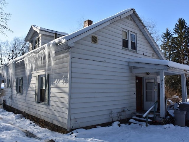 view of snow covered exterior