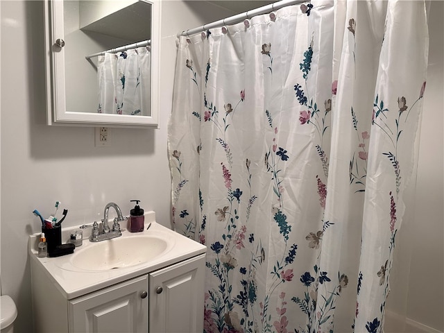 212 Main St, Jamestown, PA 16134 - bathroom with vanity and a shower with shower curtain