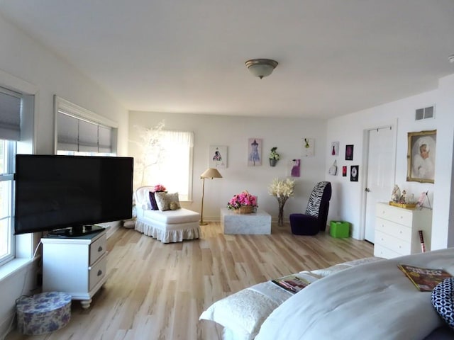 living room featuring plenty of natural light and light wood-type flooring