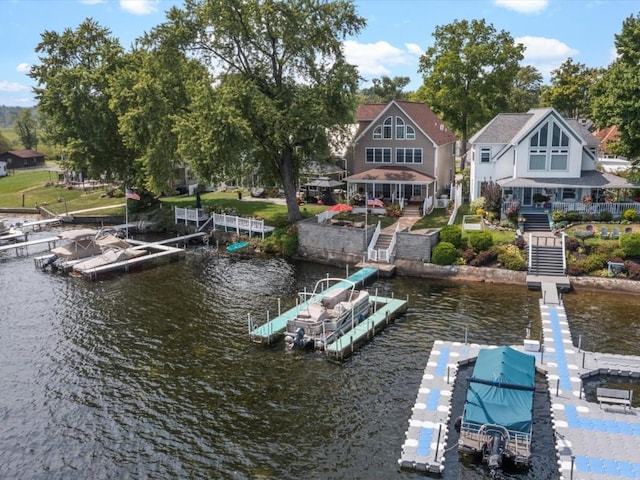 dock area featuring a water view