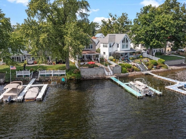 dock area with a water view