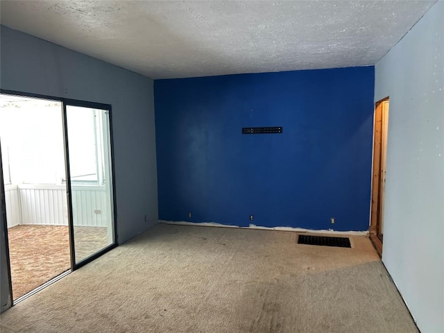 empty room featuring light carpet and a textured ceiling