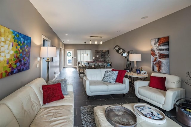 living area with recessed lighting