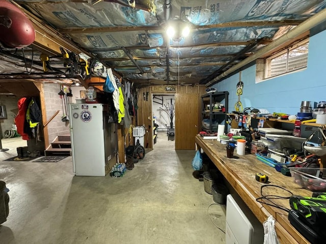 basement with a workshop area