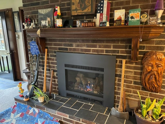 room details with a brick fireplace