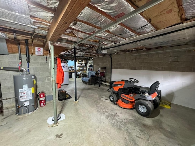 basement featuring gas water heater