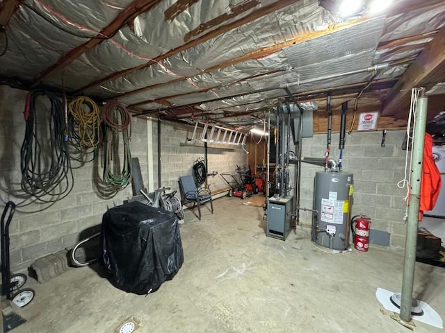 basement with water heater