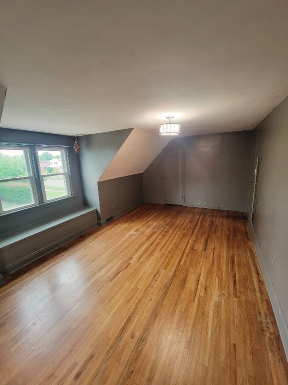 additional living space featuring light hardwood / wood-style floors