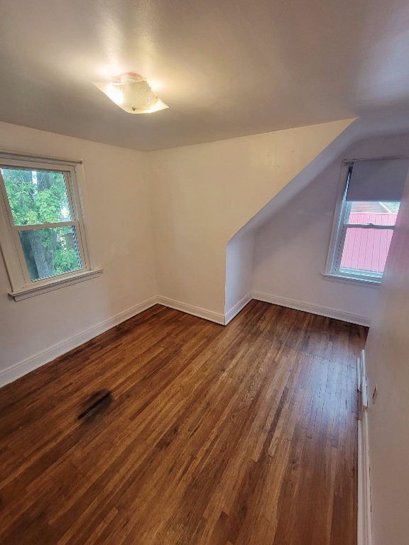 additional living space with dark hardwood / wood-style flooring