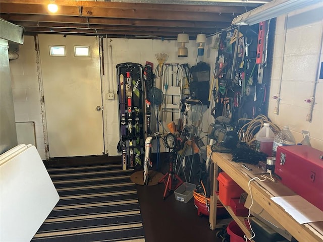 315 Wallace Ave, Linesville, PA 16424 - basement with a workshop area and concrete block wall