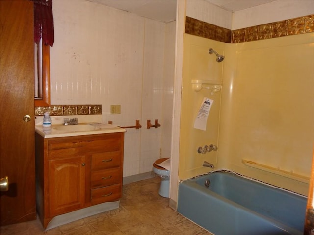 full bathroom featuring vanity, toilet, and shower / washtub combination