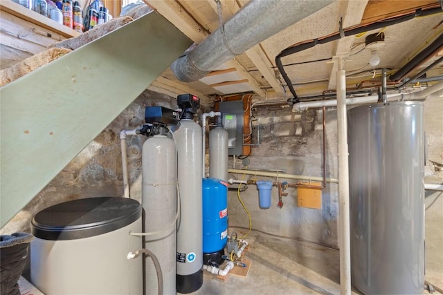 6946 Huntley Rd, West Springfield, PA 16443 - utility room featuring water heater and electric panel