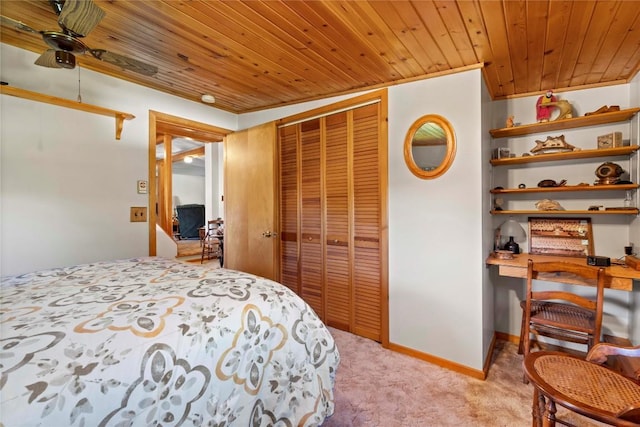 6946 Huntley Rd, West Springfield, PA 16443 - bedroom featuring light carpet, wood ceiling, and a closet