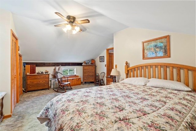 6946 Huntley Rd, West Springfield, PA 16443 - bedroom featuring carpet floors, vaulted ceiling, and ceiling fan