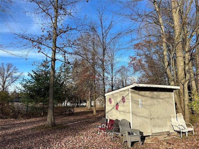 view of yard with a storage shed