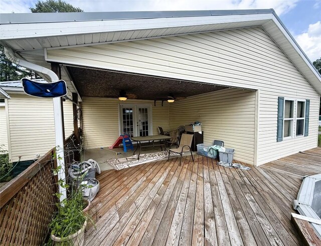 10537 Franklin Pike, Meadville, PA 16335 - wooden deck featuring ceiling fan, outdoor dining area, and french doors