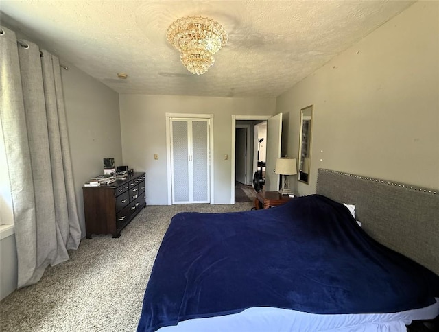10537 Franklin Pike, Meadville, PA 16335 - bedroom with carpet floors, a chandelier, a textured ceiling, and a closet