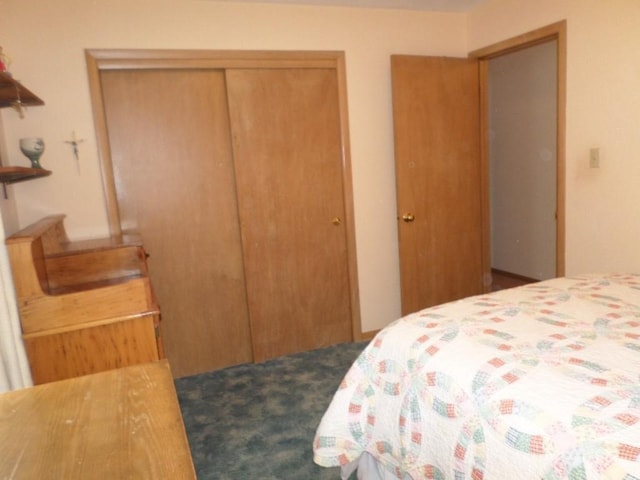 bedroom with carpet floors and a closet