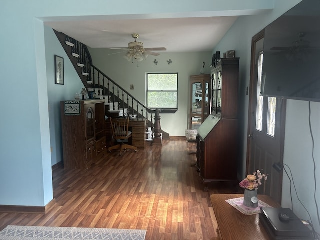 495 E Jamestown Rd, Greenville, PA 16125 - foyer featuring a ceiling fan, wood finished floors, and stairs