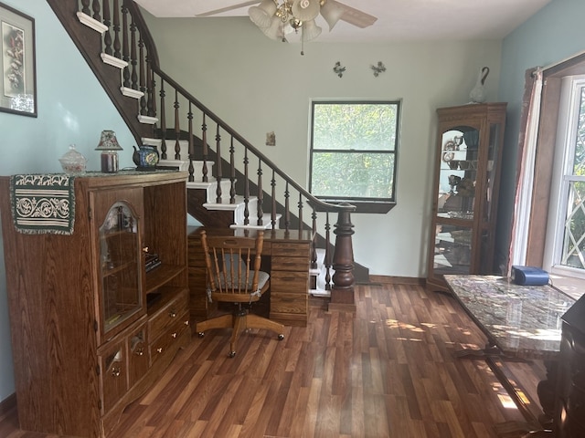 495 E Jamestown Rd, Greenville, PA 16125 - entrance foyer with stairs, a ceiling fan, and wood finished floors