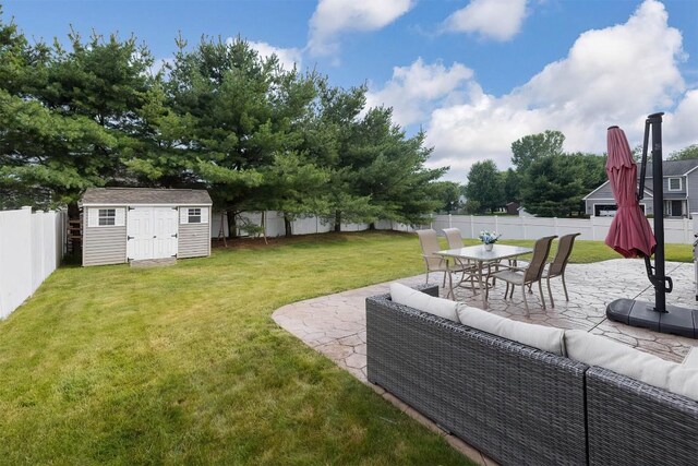 2861 S Birch Run, Millcreek, PA 16506 - fenced backyard featuring an outdoor hangout area, a patio, and a storage unit
