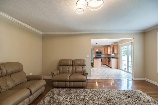 2861 S Birch Run, Millcreek, PA 16506 - living room with ornamental molding, light wood finished floors, and a textured ceiling