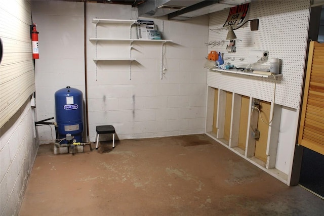 basement with a workshop area