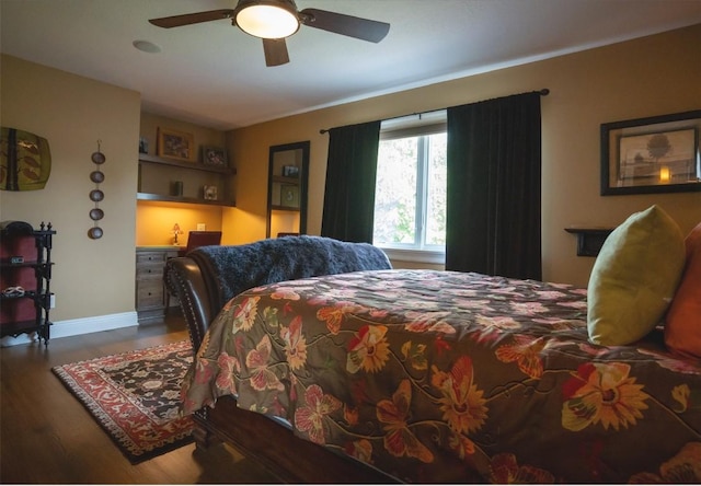 bedroom featuring hardwood / wood-style floors and ceiling fan