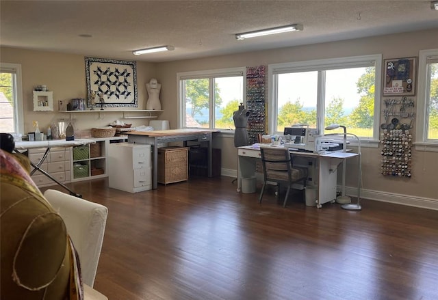 kitchen with dark hardwood / wood-style floors, a healthy amount of sunlight, and a textured ceiling